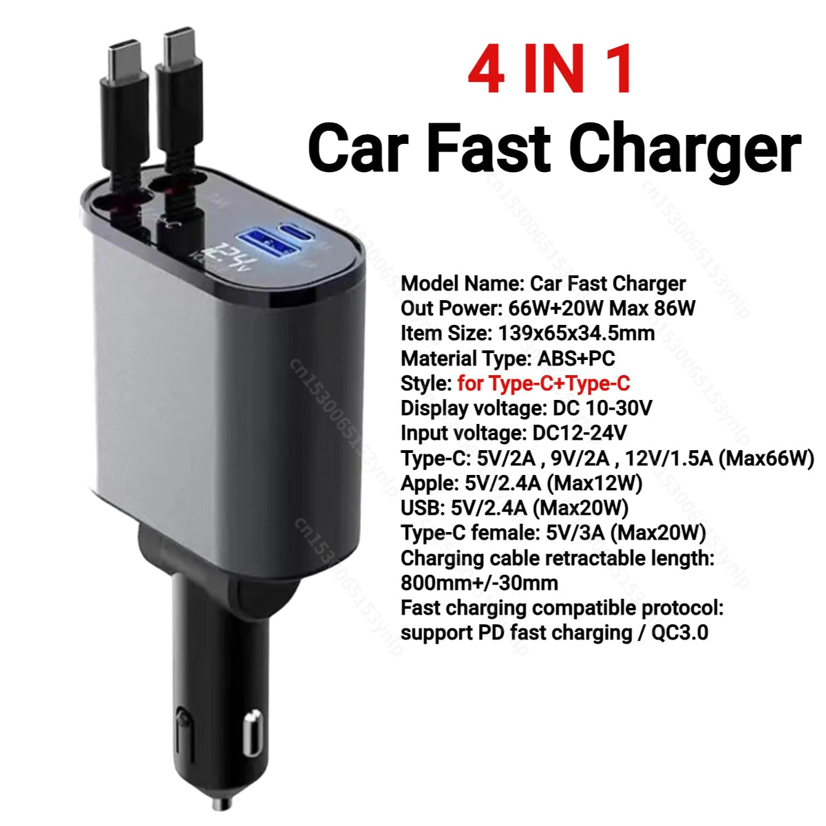 120W 4 IN 1 Retractable Car Charger USB C Cable For IPhone Huawei Samsung Fast Charge Cord Cigarette Lighter Adapter PD QC3.0 - My Special Person