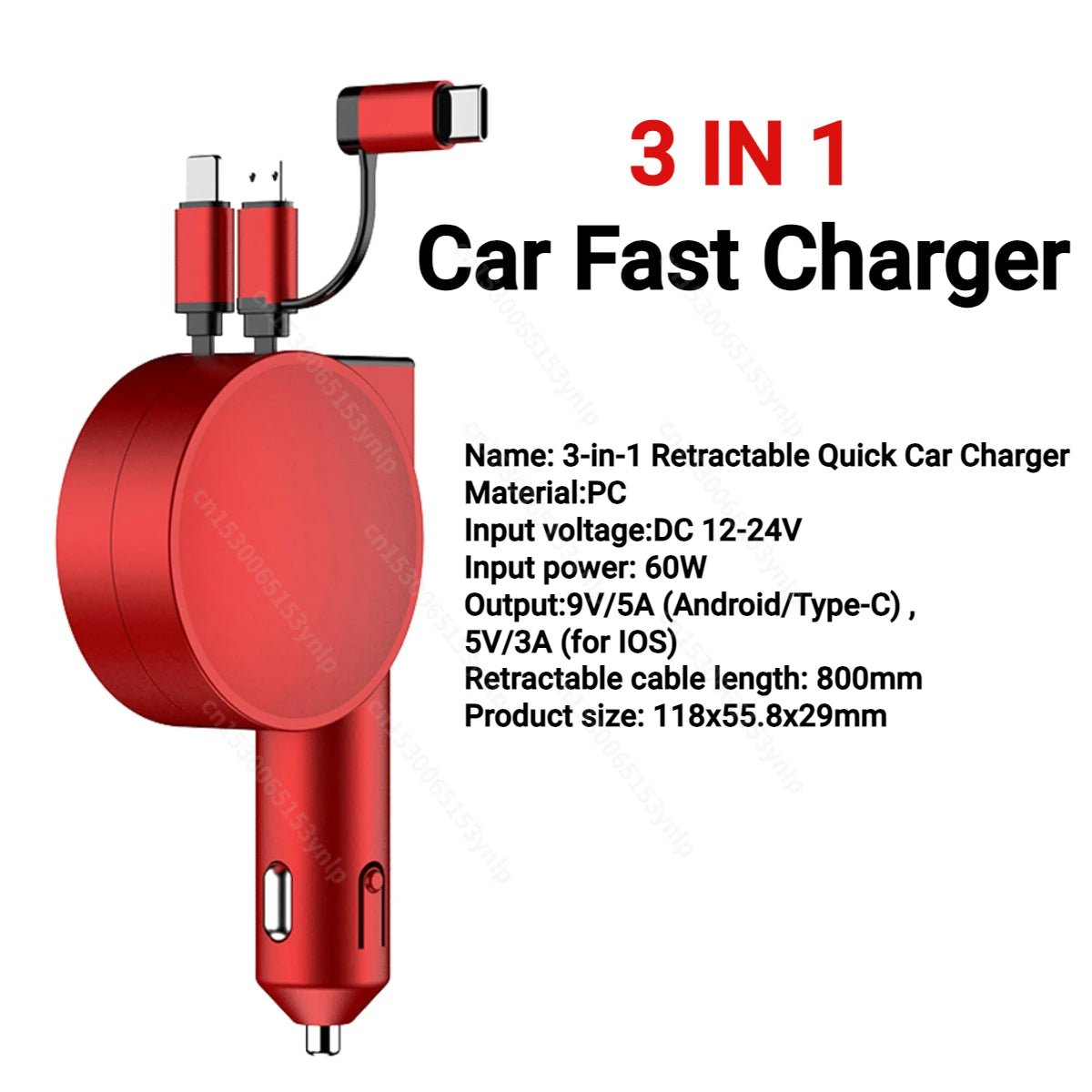 120W 4 IN 1 Retractable Car Charger USB C Cable For IPhone Huawei Samsung Fast Charge Cord Cigarette Lighter Adapter PD QC3.0 - My Special Person