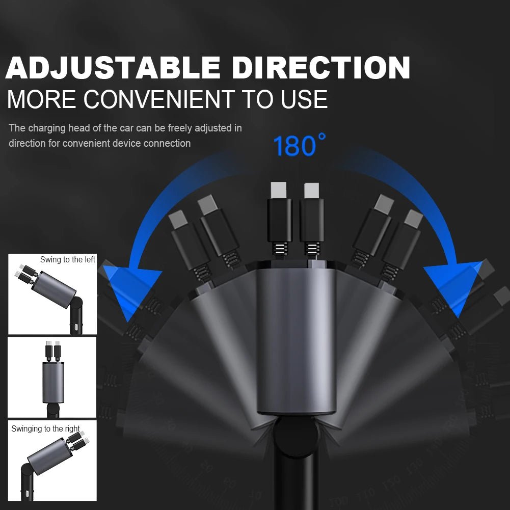 120W 4 IN 1 Retractable Car Charger USB C Cable For IPhone Huawei Samsung Fast Charge Cord Cigarette Lighter Adapter PD QC3.0 - My Special Person