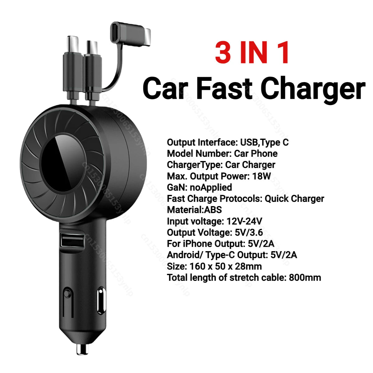 120W 4 IN 1 Retractable Car Charger USB C Cable For IPhone Huawei Samsung Fast Charge Cord Cigarette Lighter Adapter PD QC3.0 - My Special Person