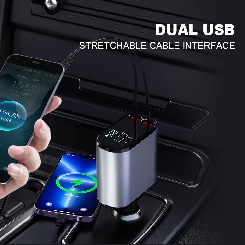 120W 4 IN 1 Retractable Car Charger USB C Cable For IPhone Huawei Samsung Fast Charge Cord Cigarette Lighter Adapter PD QC3.0 - My Special Person