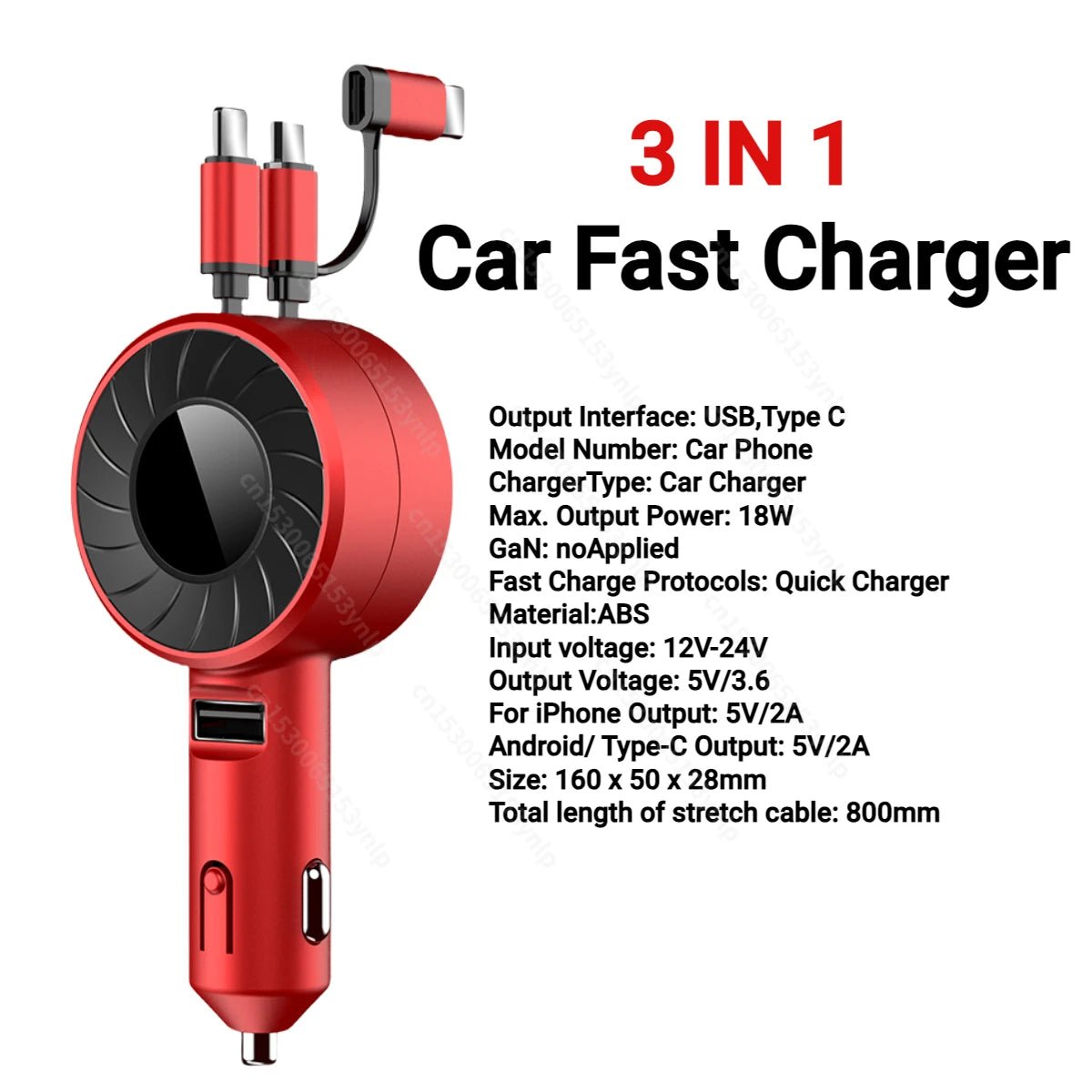 120W 4 IN 1 Retractable Car Charger USB C Cable For IPhone Huawei Samsung Fast Charge Cord Cigarette Lighter Adapter PD QC3.0 - My Special Person