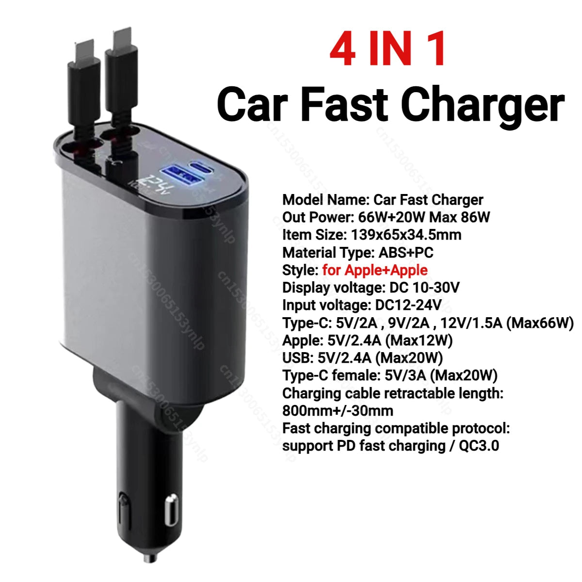 120W 4 IN 1 Retractable Car Charger USB C Cable For IPhone Huawei Samsung Fast Charge Cord Cigarette Lighter Adapter PD QC3.0 - My Special Person