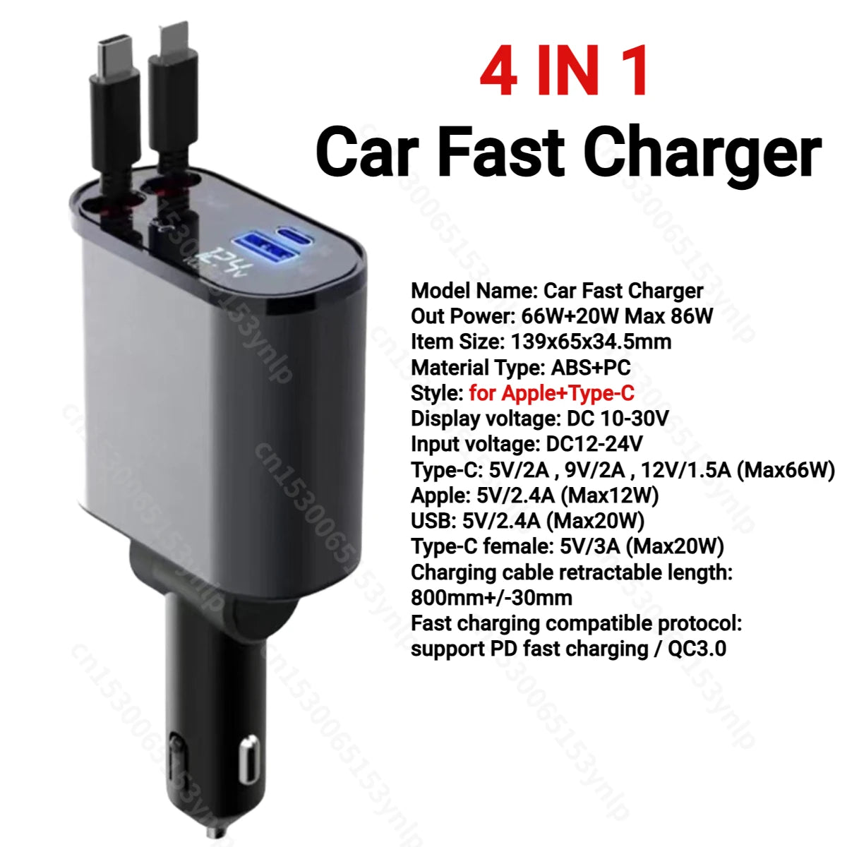 120W 4 IN 1 Retractable Car Charger USB C Cable For IPhone Huawei Samsung Fast Charge Cord Cigarette Lighter Adapter PD QC3.0 - My Special Person