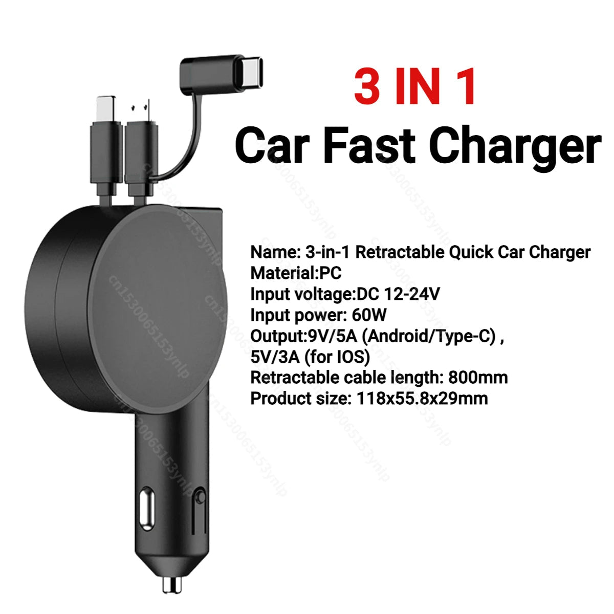 120W 4 IN 1 Retractable Car Charger USB C Cable For IPhone Huawei Samsung Fast Charge Cord Cigarette Lighter Adapter PD QC3.0 - My Special Person