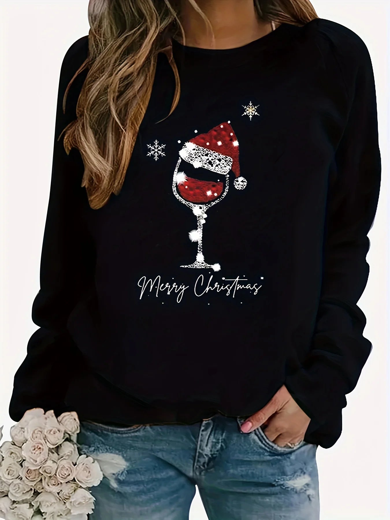 Women's Christmas printed loose top sweater long sleeved Vintage