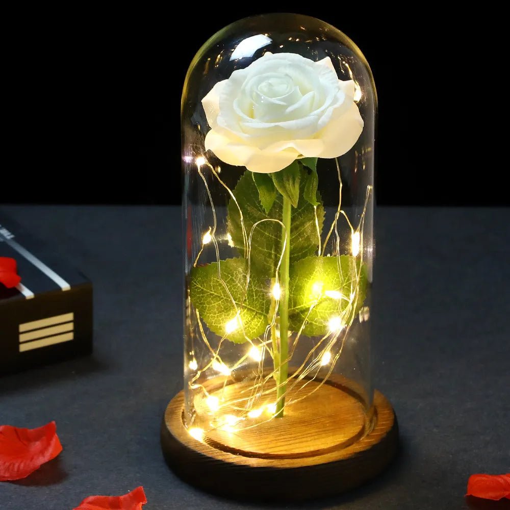 Glowing Love: Exquisite LED Galaxy Rose with 24K Gold Finish and Fairy String Lights in a Holiday Dome - My Special Person