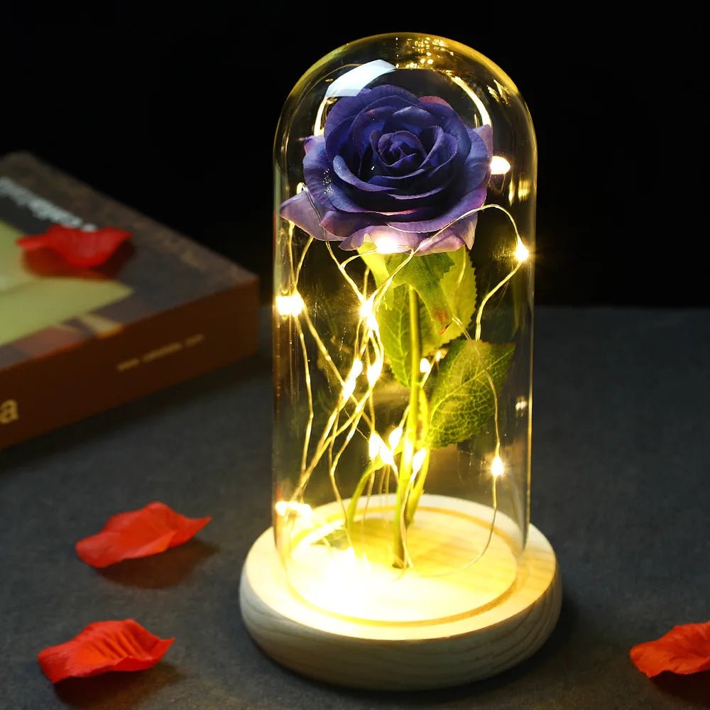 Glowing Love: Exquisite LED Galaxy Rose with 24K Gold Finish and Fairy String Lights in a Holiday Dome - My Special Person