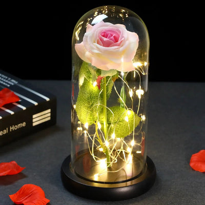 Glowing Love: Exquisite LED Galaxy Rose with 24K Gold Finish and Fairy String Lights in a Holiday Dome - My Special Person