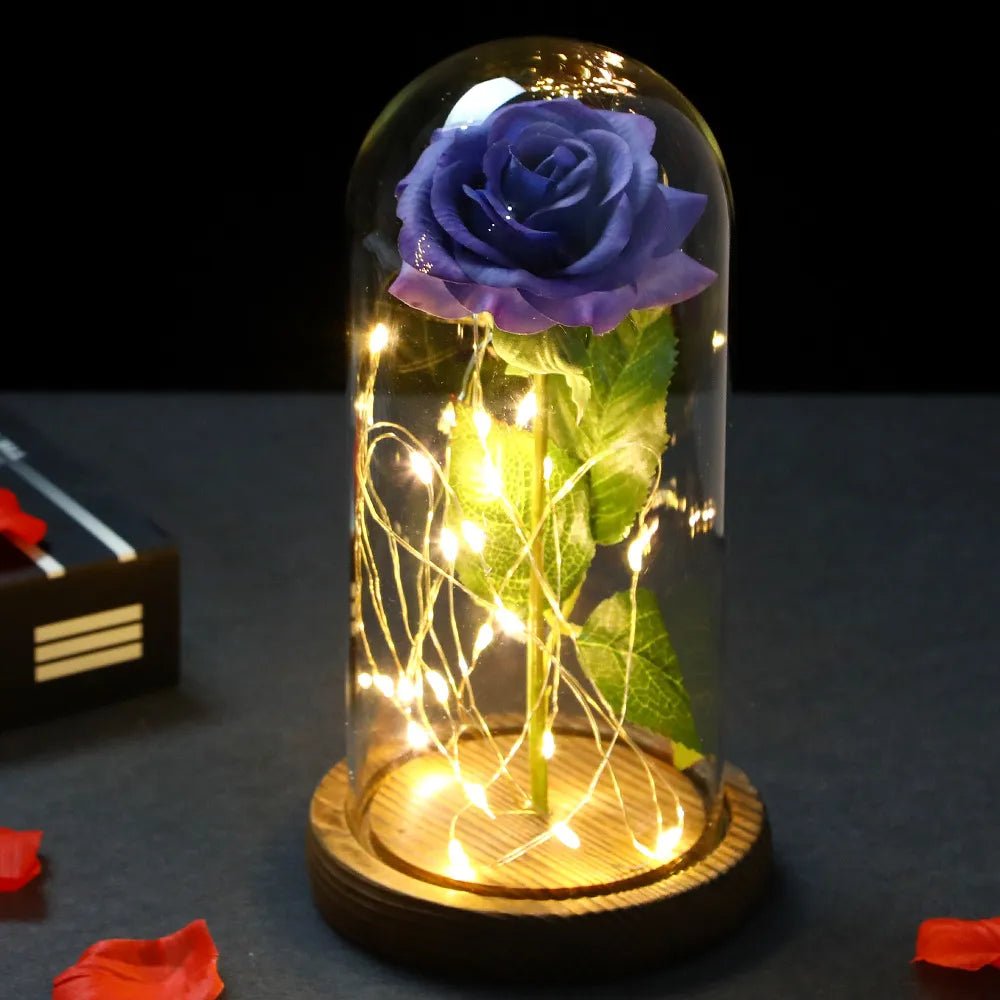 Glowing Love: Exquisite LED Galaxy Rose with 24K Gold Finish and Fairy String Lights in a Holiday Dome - My Special Person