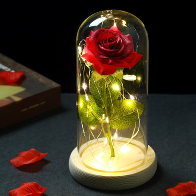 Glowing Love: Exquisite LED Galaxy Rose with 24K Gold Finish and Fairy String Lights in a Holiday Dome - My Special Person