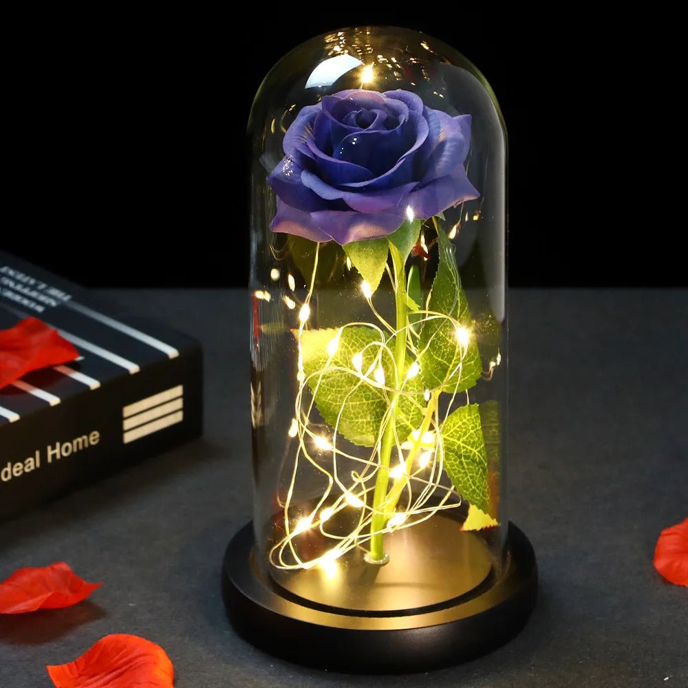 Glowing Love: Exquisite LED Galaxy Rose with 24K Gold Finish and Fairy String Lights in a Holiday Dome - My Special Person