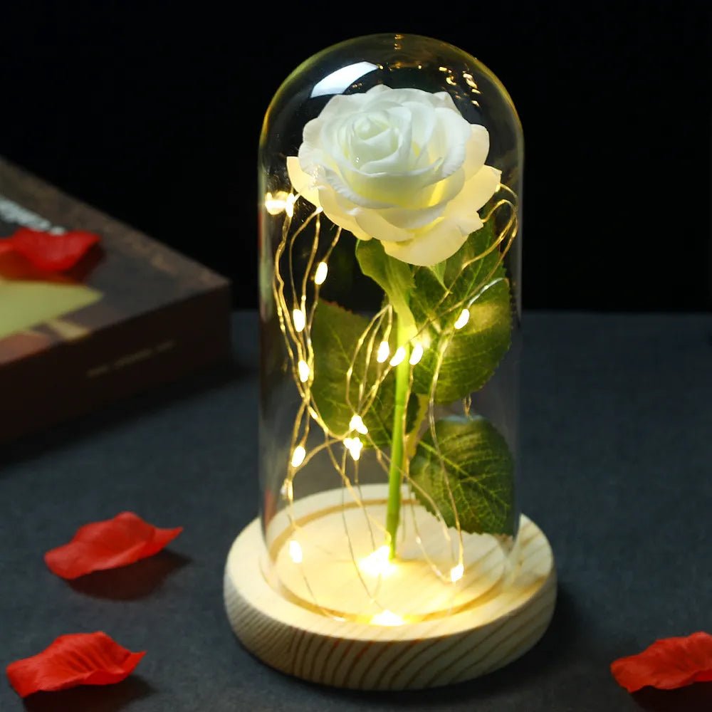 Glowing Love: Exquisite LED Galaxy Rose with 24K Gold Finish and Fairy String Lights in a Holiday Dome - My Special Person