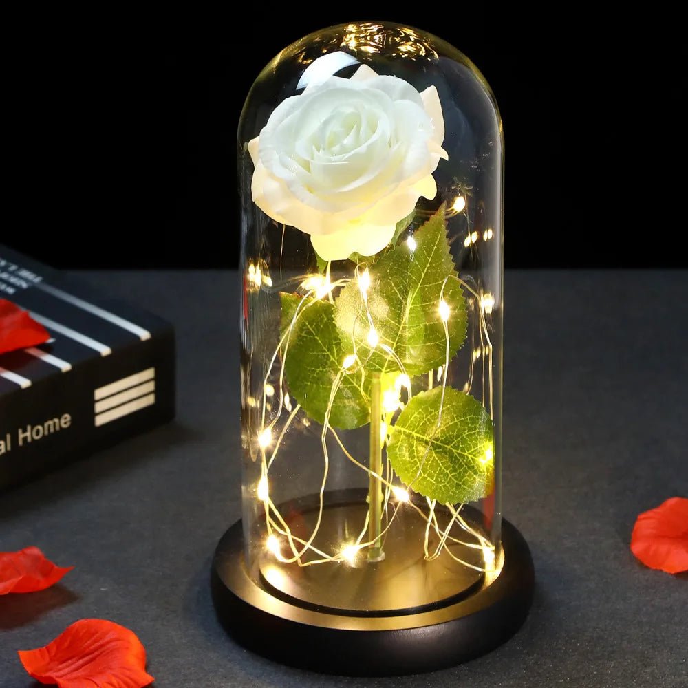 Glowing Love: Exquisite LED Galaxy Rose with 24K Gold Finish and Fairy String Lights in a Holiday Dome - My Special Person