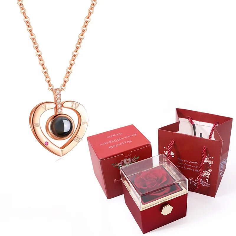 Whispers of Love: Multilingual Projection Necklace & Rotating Rose Box - My Special Person