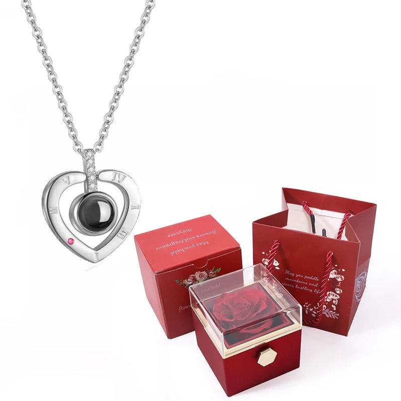 Whispers of Love: Multilingual Projection Necklace & Rotating Rose Box - My Special Person