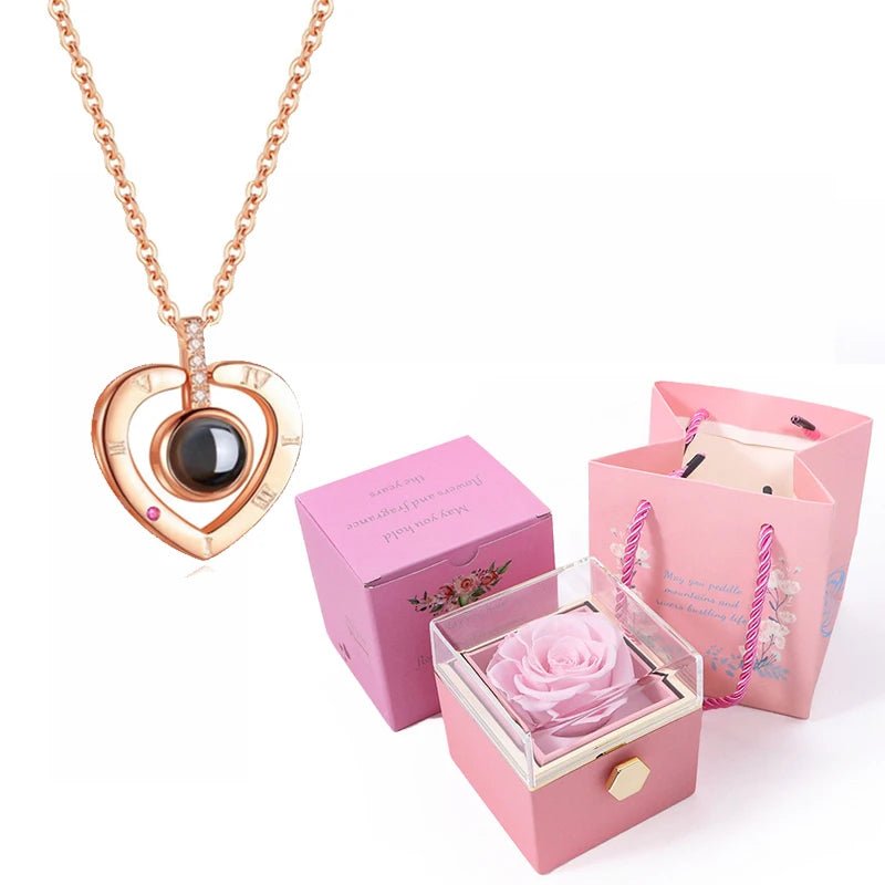 Whispers of Love: Multilingual Projection Necklace & Rotating Rose Box - My Special Person