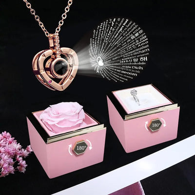 Whispers of Love: Multilingual Projection Necklace & Rotating Rose Box - My Special Person