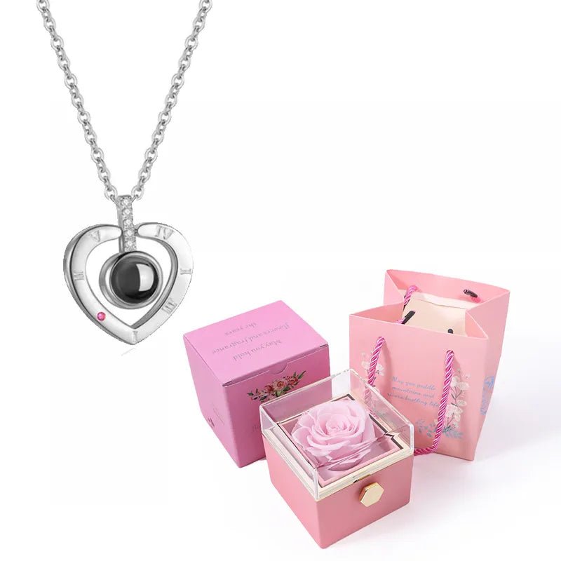 Whispers of Love: Multilingual Projection Necklace & Rotating Rose Box - My Special Person