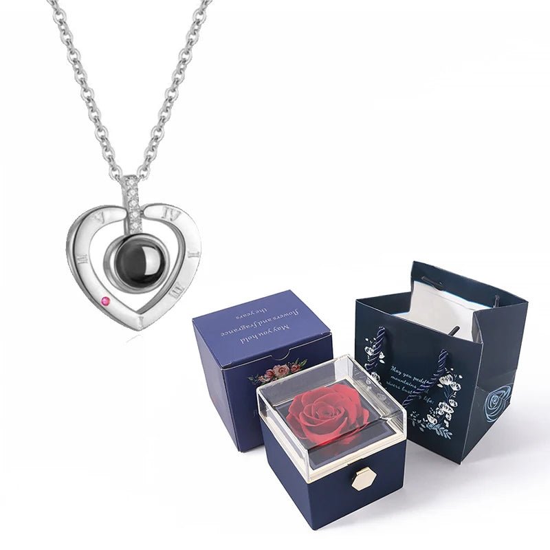 Whispers of Love: Multilingual Projection Necklace & Rotating Rose Box - My Special Person